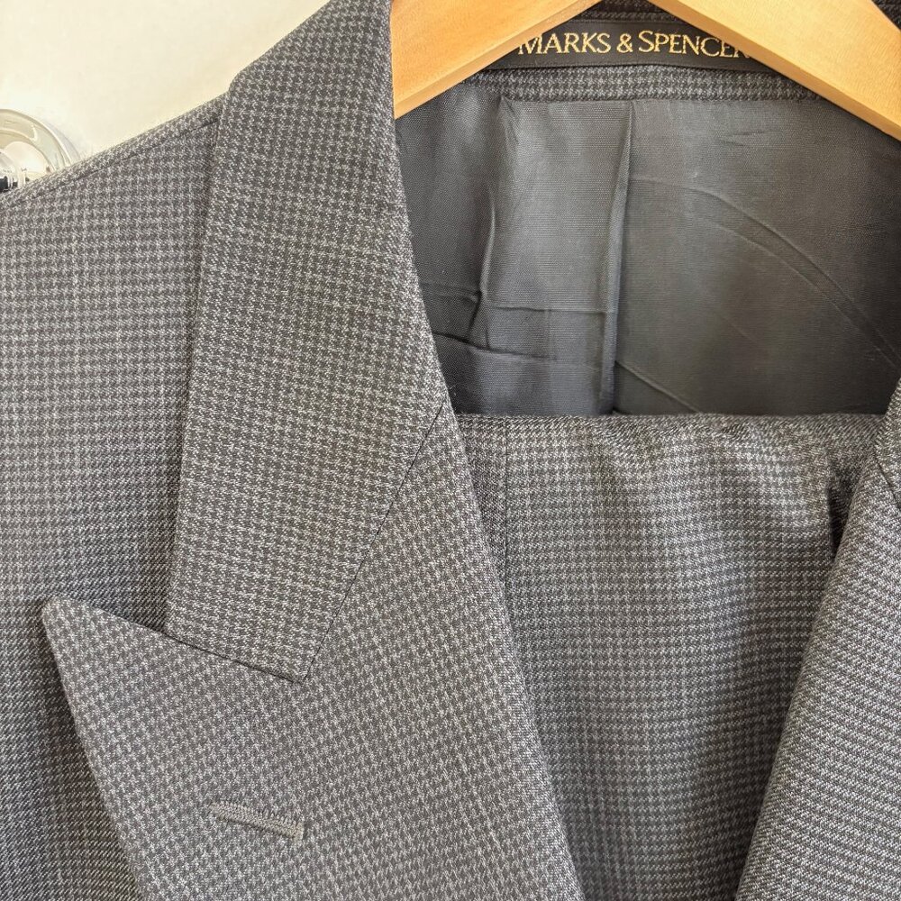 Marks & Spencer Gray Double Breasted Suit 42R Wool Blend 2 Pants